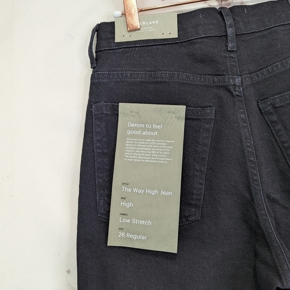 Everlane Jean Black The Way High Coal Straight Fray Raw Hem Crop Denim - Picture 10 of 14